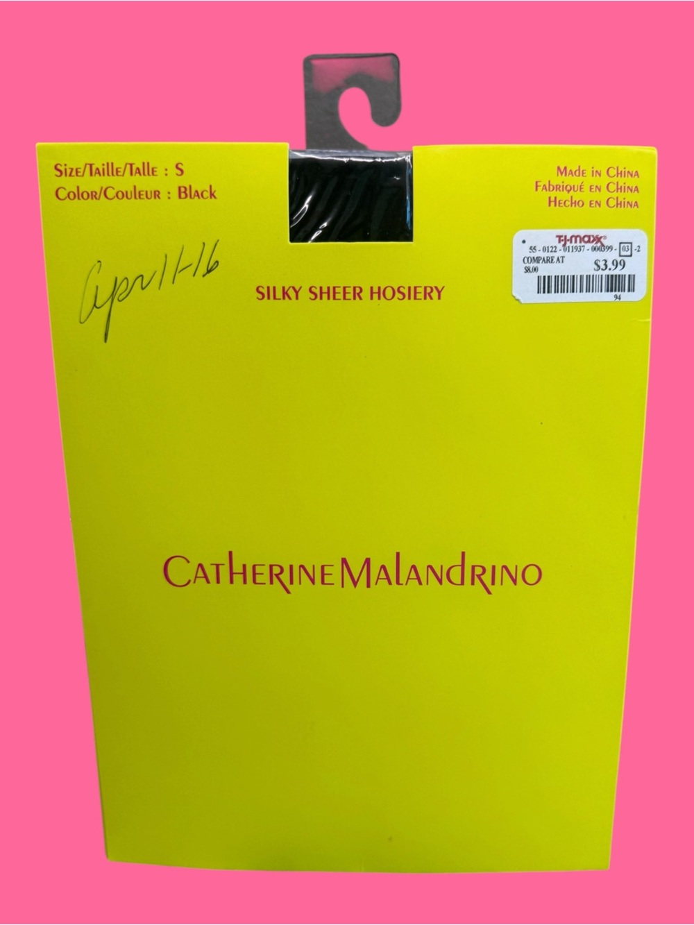 Catherine Malandrino Silky Sheer  Pantyhose Size S Black Style 51542A